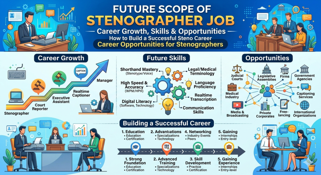 Stenographer career growth opportunities infographic